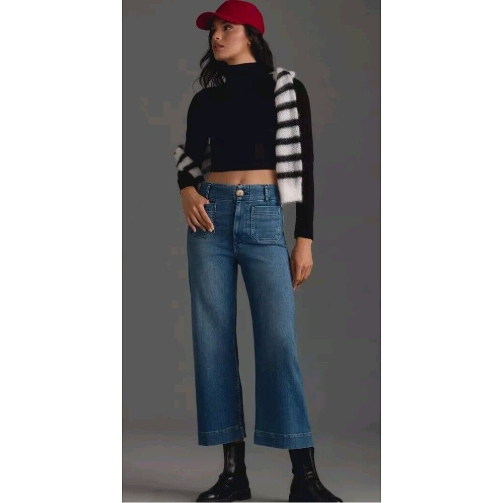 Anthropologie Maeve The Colette Cropped Wide Leg Jeans High Rise Size 34 Blue